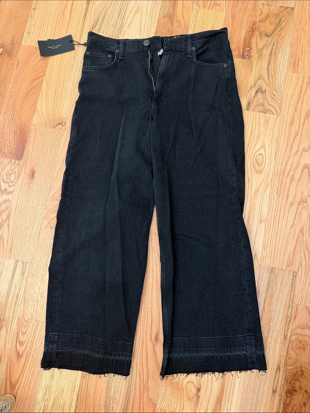 rag & bone Black Wide-Leg Jeans with Raw Hem